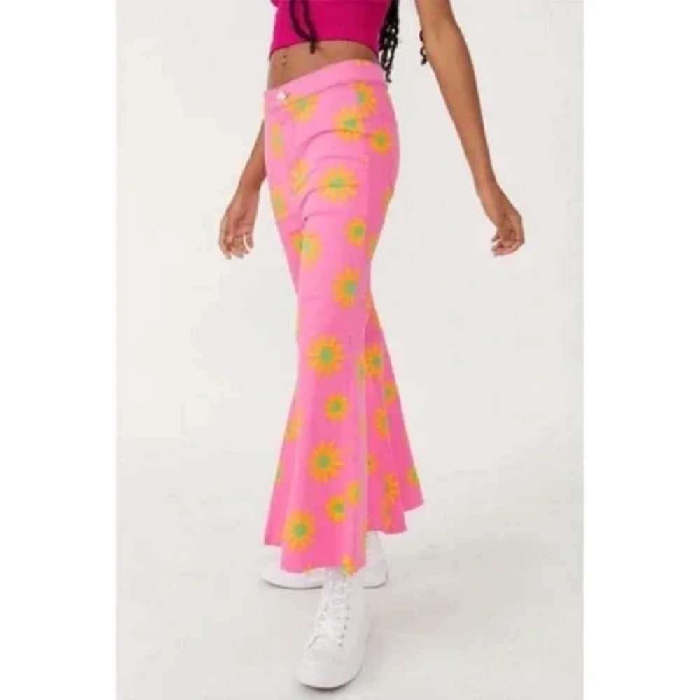 Free People Youthquake Printed Crop Pants Wide Leg color Lipstick Combo NWT - Picture 2 of 5